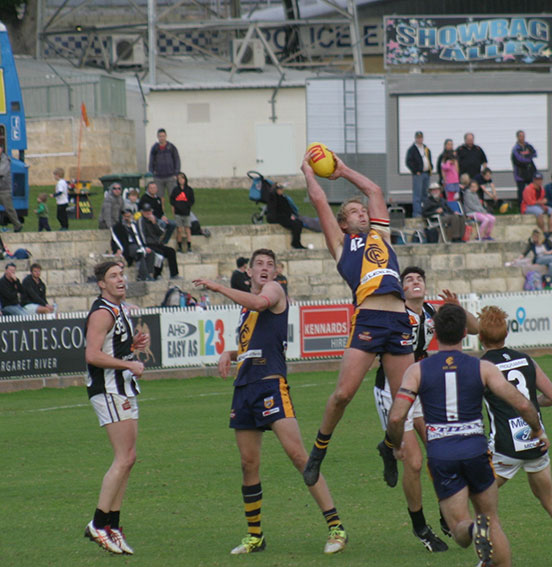 Claremont's Beau Maister marks strongly at the Showgrounds.